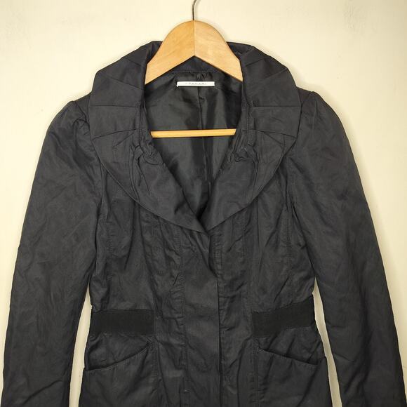 T Tahari Black Crinkle Metallic Jacket Snap Button Pockets - Picture 2 of 11